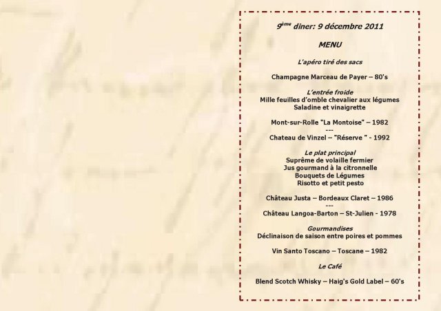 Menu 9ème diner